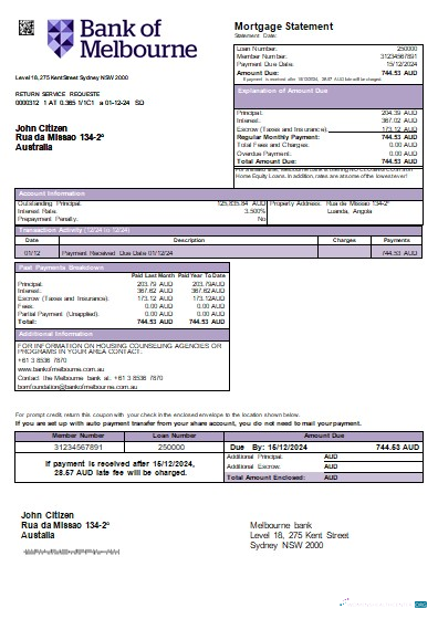 Download Australia Bank of Melbourne bank mortgage statement scr Photoshop template